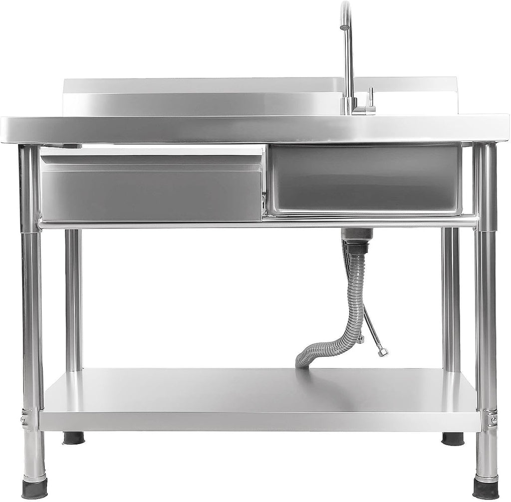 Utility Sink Stainless Steel Laundry Sink, 360 Degree Rotating Faucet, Hot And Cold Water Functions for Garage Kitchen Bathroom Laundry Use (Single Bowl 40'' Sink with Drawer and Workbench)