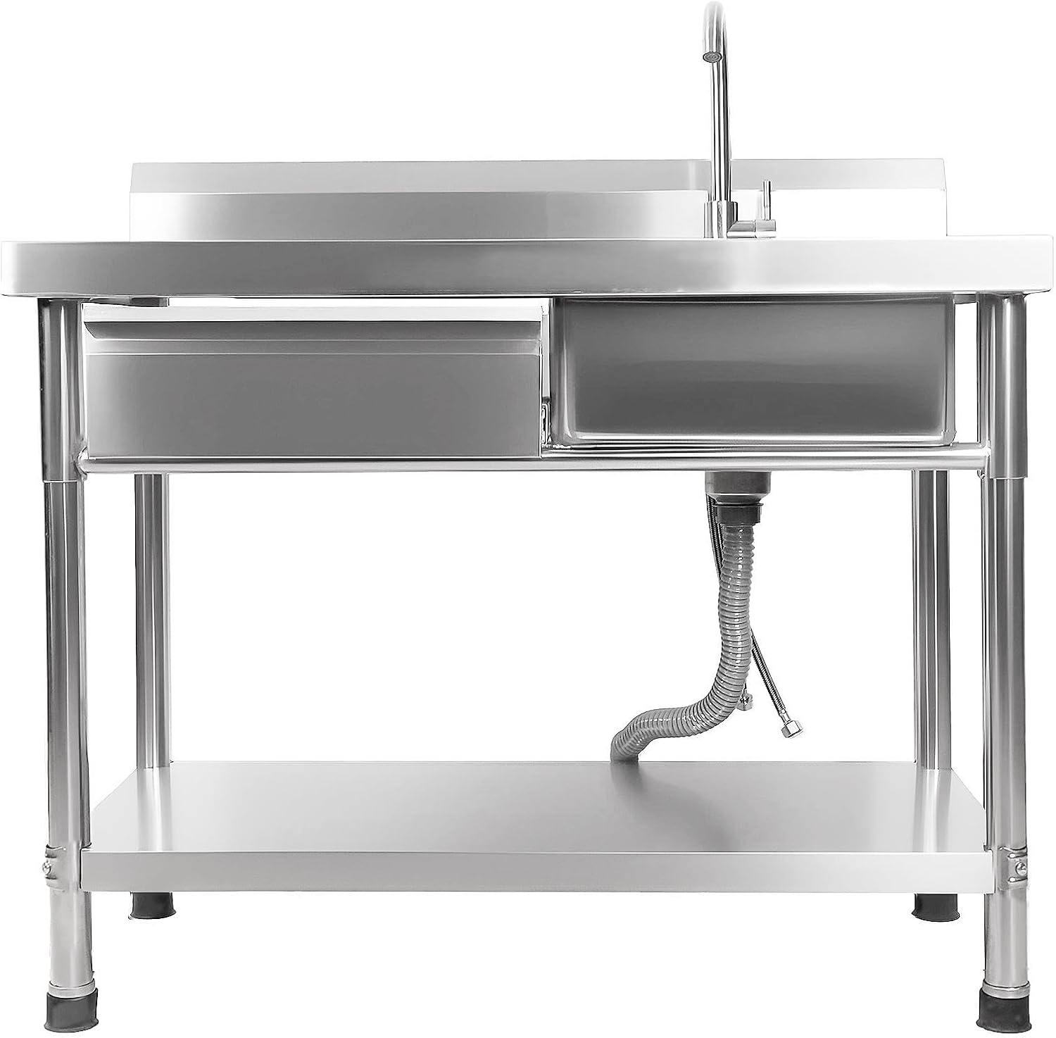 Utility Sink Stainless Steel Laundry Sink, 360 Degree Rotating Faucet, Hot And Cold Water Functions for Garage Kitchen Bathroom Laundry Use (Single Bowl 40'' Sink with Drawer and Workbench)
