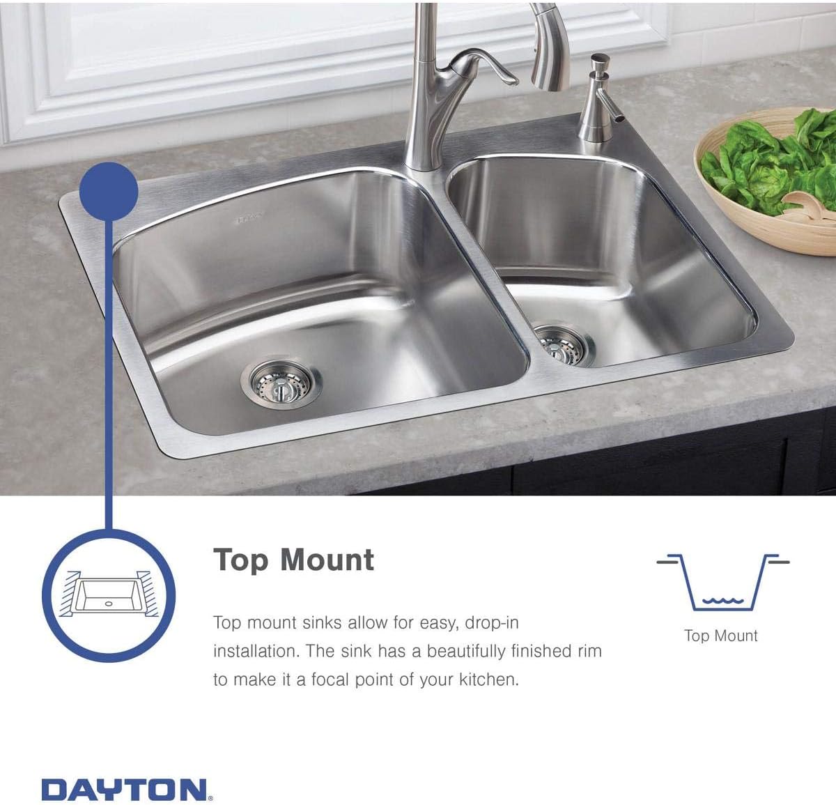 Dayton D117191 Single Bowl Top Mount Stainless Steel Bar Sink, 17 x 19