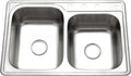 Houzer Glowtone Stainless Steel Kitchen Bar & Prep Sink - 33 Inch Drop-In Topmount 3-Hole 60/40 Double Bowl Sink, Durable & Versatile, Nested 20-Pack - ISL-3322BS3-20