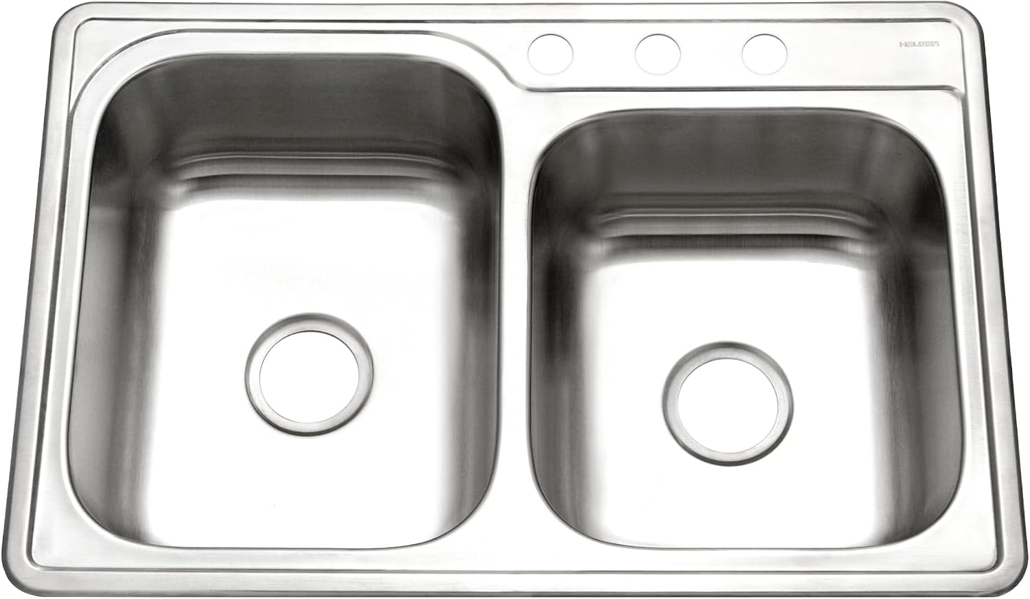 Houzer Glowtone Stainless Steel Kitchen Bar & Prep Sink - 33 Inch Drop-In Topmount 3-Hole 60/40 Double Bowl Sink, Durable & Versatile, Nested 20-Pack - ISL-3322BS3-20