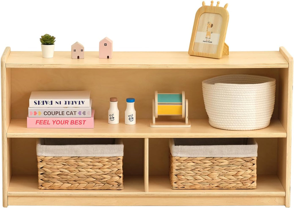 OOOK 2-Shelf Montessori Shelf Toy Organizers and Storage for Kids, 3-Section Wooden Storage Cabinet Shelves for Classroom, Kindergarten, Kids Room, Playroom