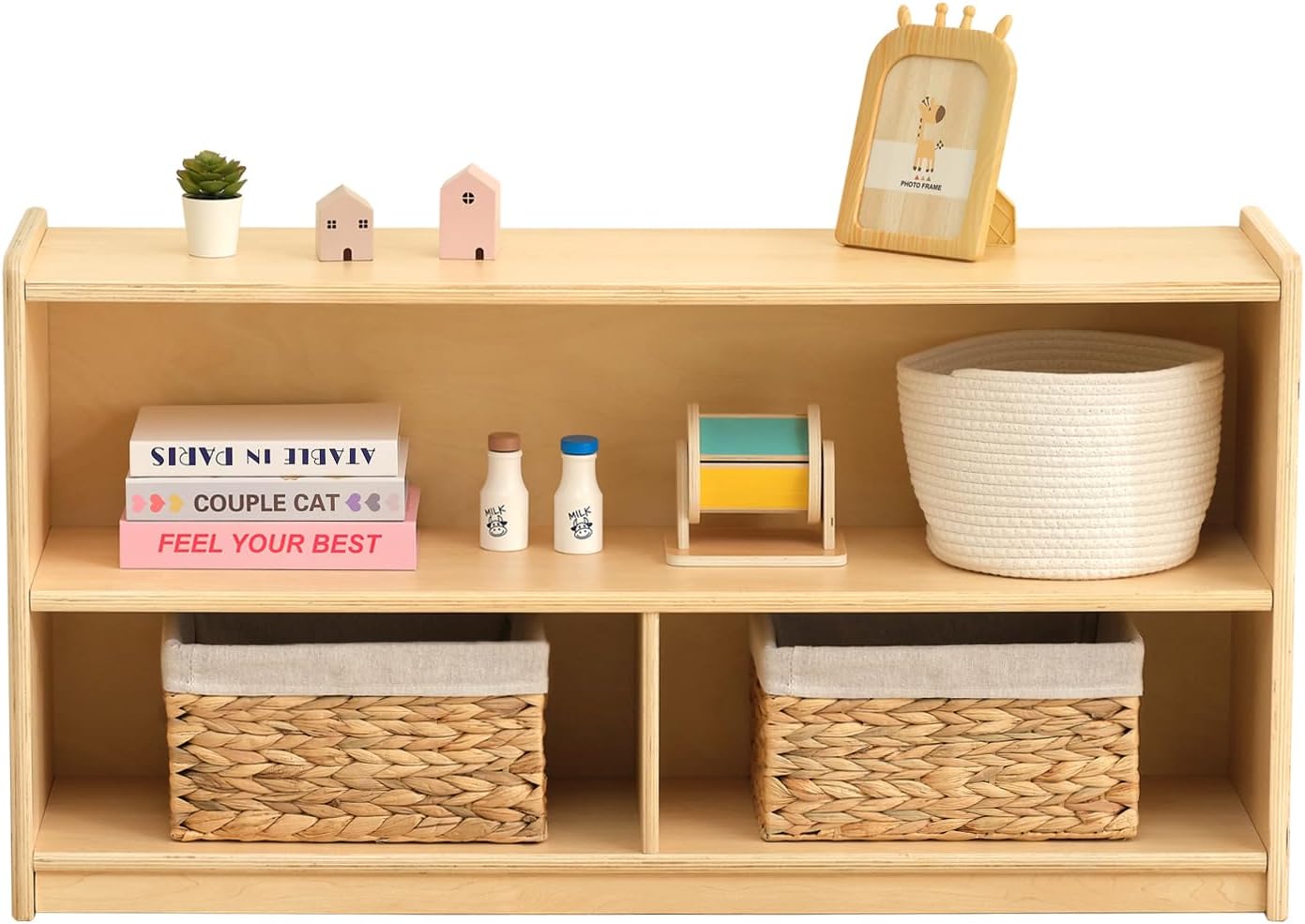 OOOK 2-Shelf Montessori Shelf Toy Organizers and Storage for Kids, 3-Section Wooden Storage Cabinet Shelves for Classroom, Kindergarten, Kids Room, Playroom