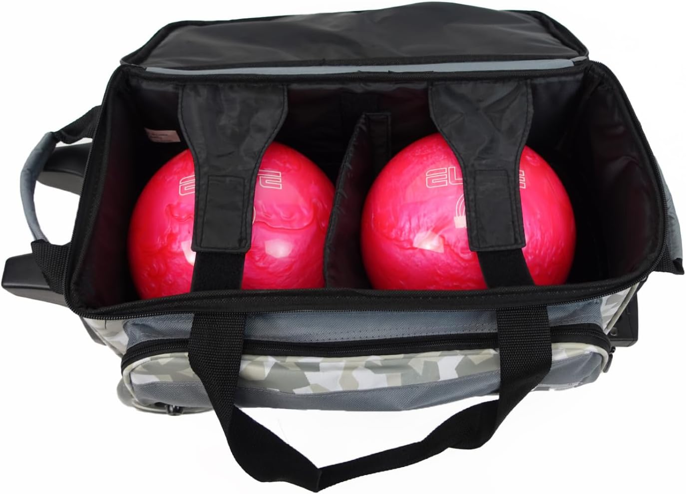 ELITE Deluxe 2 Ball Bowling Bag with 5' Smooth Wheels - Large Accessory Pocket, Shoe Compartment, 36' Extendable Handle