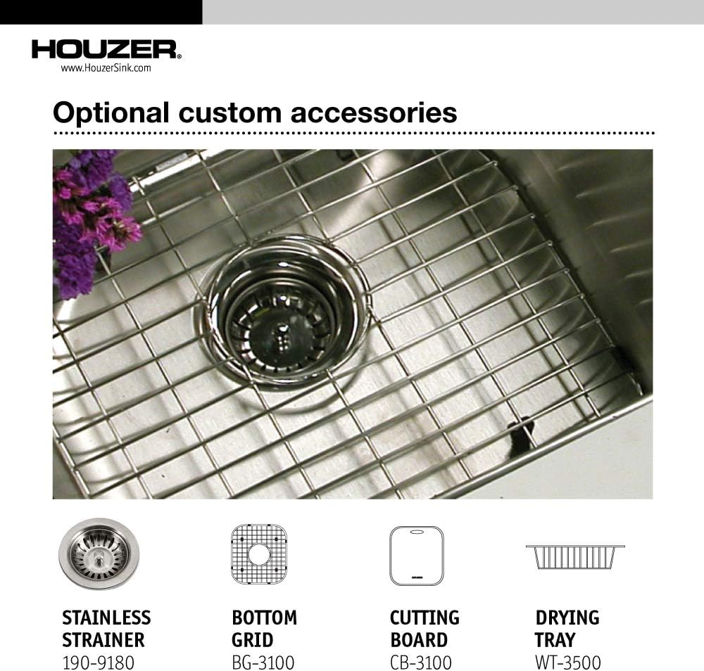 Houzer Glowtone Stainless Steel Kitchen Sink: 33 Inch Drop-in Topmount 4-Hole 50/50 Double Bowl, Durable & Versatile, Essential for Home & Apartment: 3322-9BS4-1