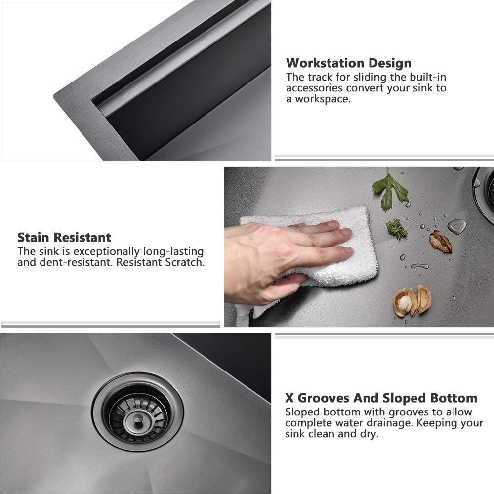 30 Inch Black Farmhouse Sink Workstation-VASOYO 30x22 Black Stainless Steel Kitchen Sink Undermount Farmhouse Sinks 16 Gauge Deep Single Bowl Apron Front Farm Sinks with Cutting Board