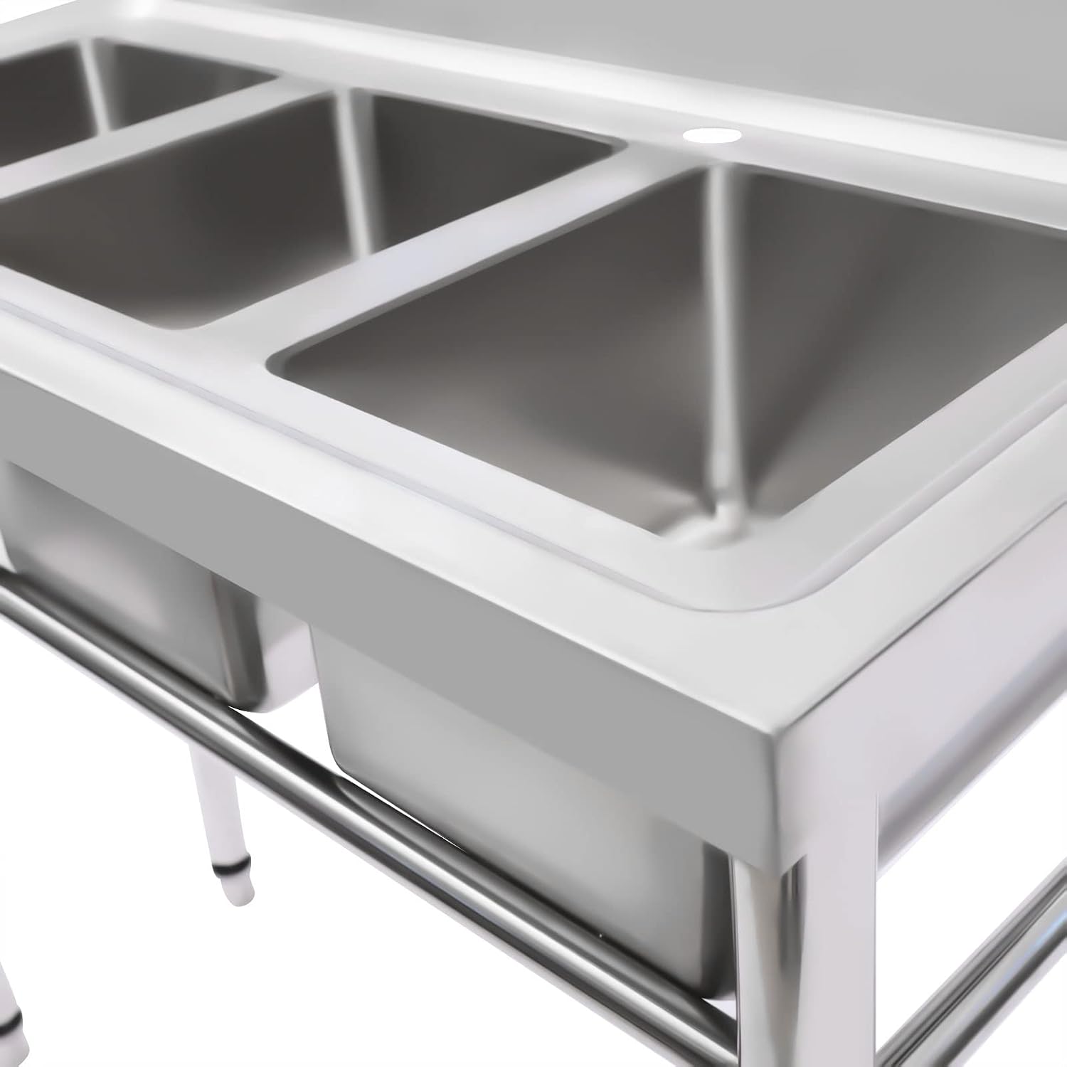 Triple Bowl Kitchen Sink, Free Standing Stainless Steel Sinks with 2 Faucets Cold and Hot Water Pipe for Garages, Laundry rooms, Basements, Terraces, Bars, Kitchens, Bathrooms