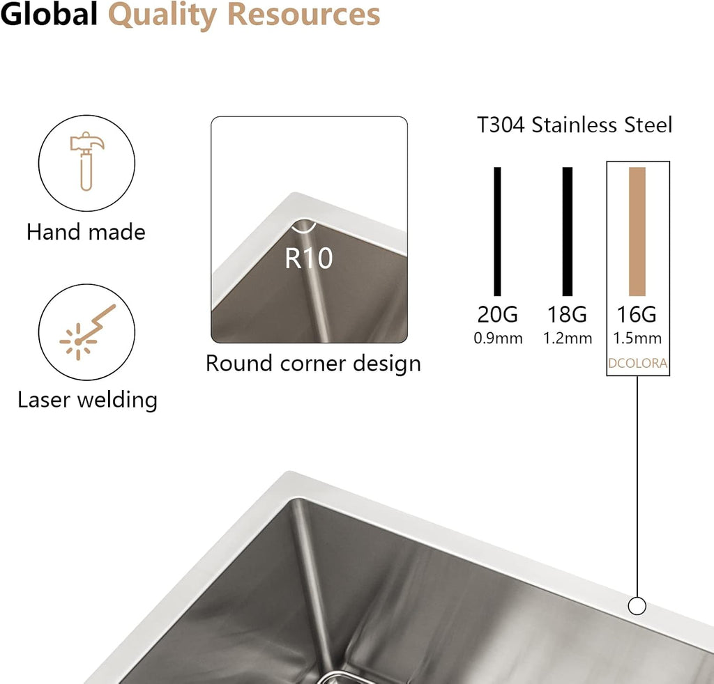 Dcolora 36' Extra Large Double Bowl Kitchen Sink Undermount 60/40 Split 16 Gauge 304 Stainless Steel Double Sinks, Round Corner 36'x19'x10' DC-U7741