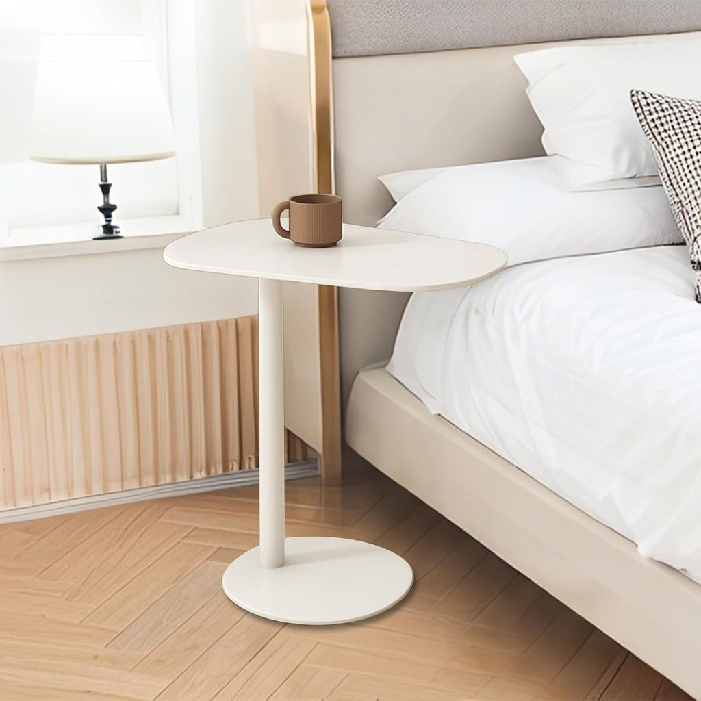 Metal C Shaped Side Table, Modern C Shaped End Table for Sofa/Bed, Small Iron Couch Tables that Slide Under, Slim Coffee Snack Tv Trays for Bedroom Living Room Bathroom (27.6' H, White)