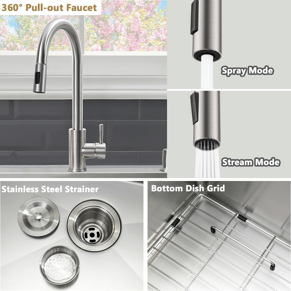 33 x 22 Drop In Kitchen Sink and Faucet Combo Set-VASOYO Stainless Kitchen Sinks Drop In Topmount Stainless Steel Deep Single Bowl Overmount Sink with Faucet