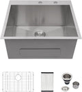 Logmey 25x22 Drop in Laundry Sink 25 Inch Laundry Room 12' Deep Sinks Handmade 16 Gauge Heavy Duty Stainless Steel Large Capacity Utility Washing Tub for Home & Commercial Use