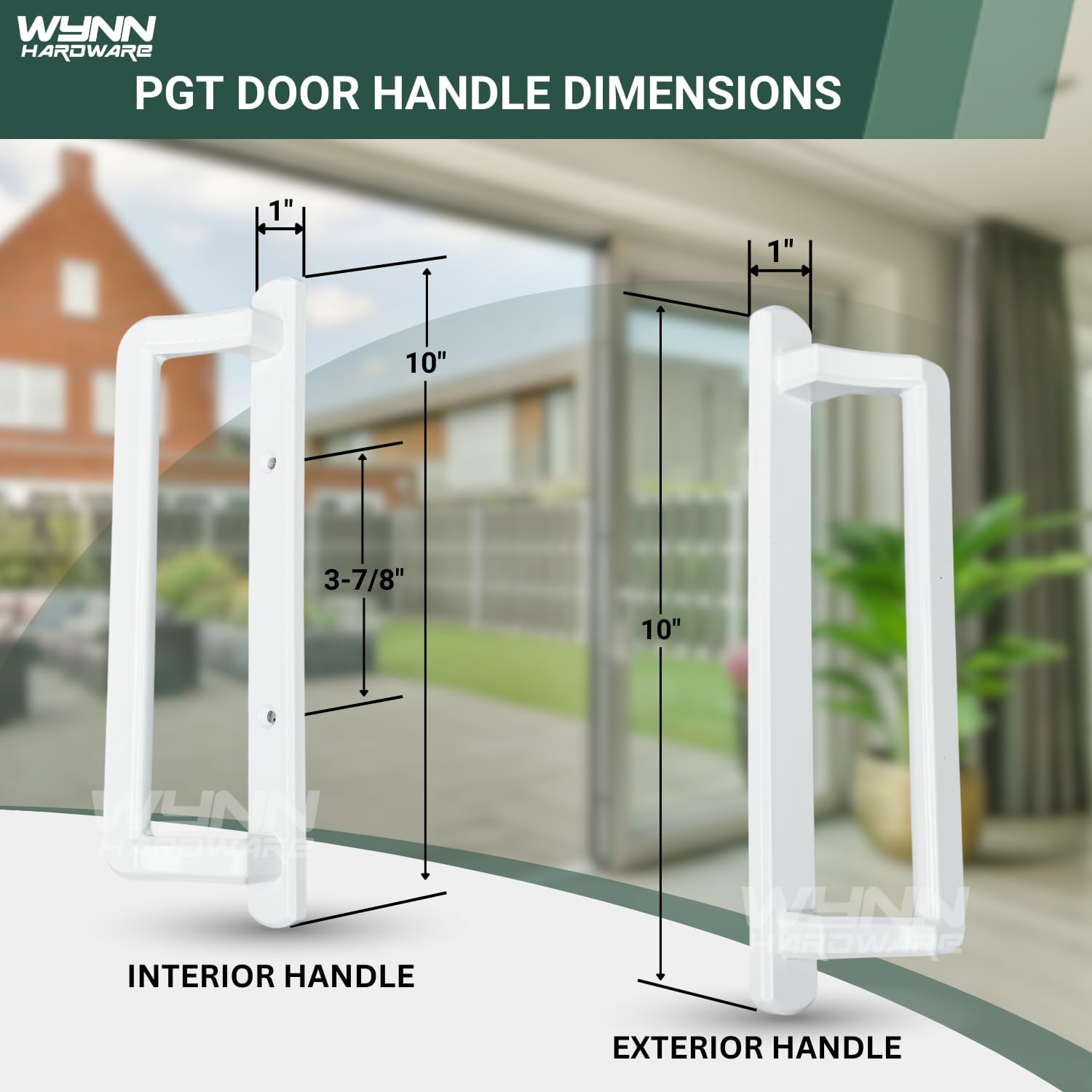 10' PGT Sliding Door Handle Set | PGT Interior and Exterior Sliding Door Handle with 3-7/8' Hole Spacing | Handle Replacement for Patio Glass Door | Mortise Lock NOT Included (White)