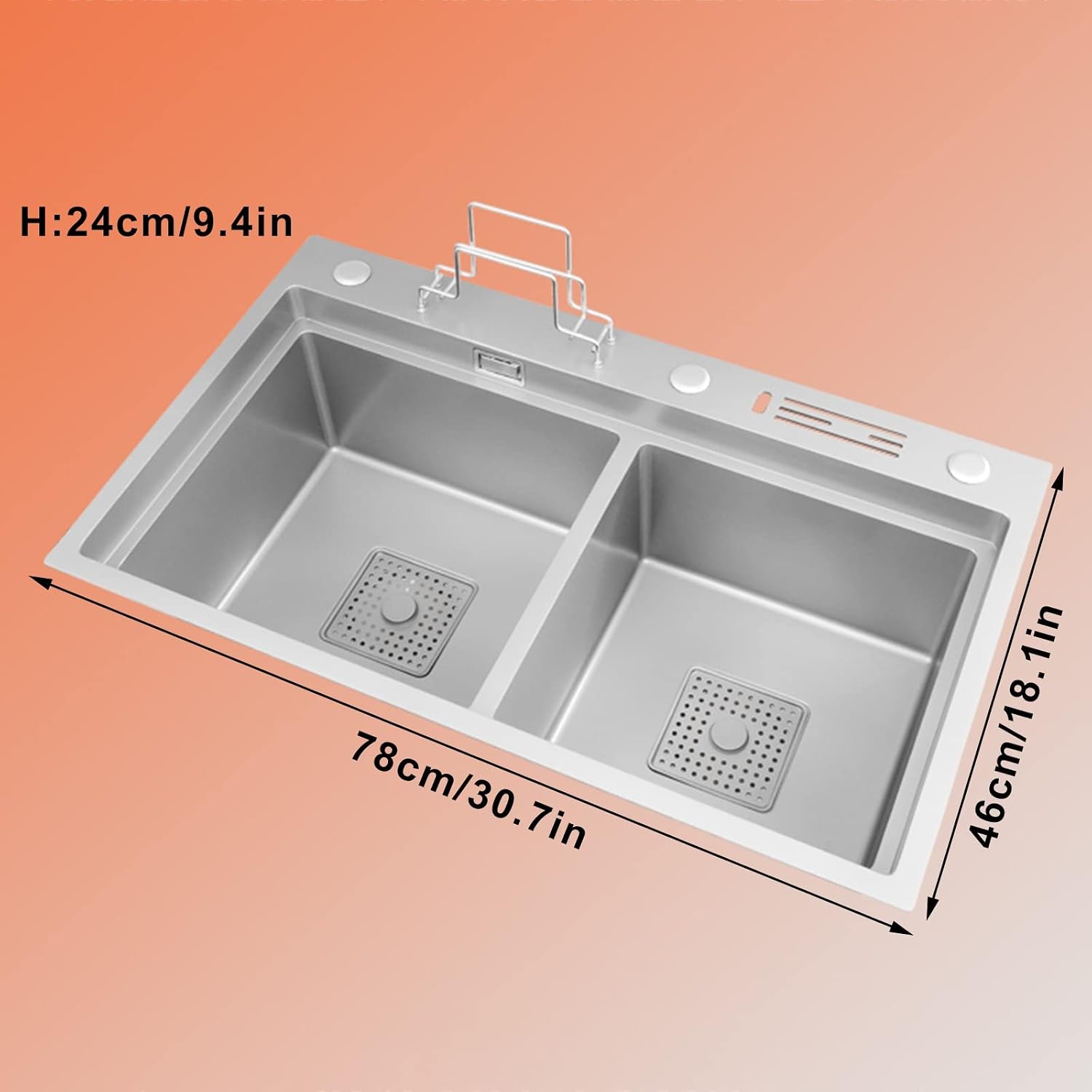 Home Décor Sink Double Bowl Kitchen Sink Rv Sink with Large Bend Faucet and Drain Assembly Drop in or Undermount (78 * 46 * 24Cm