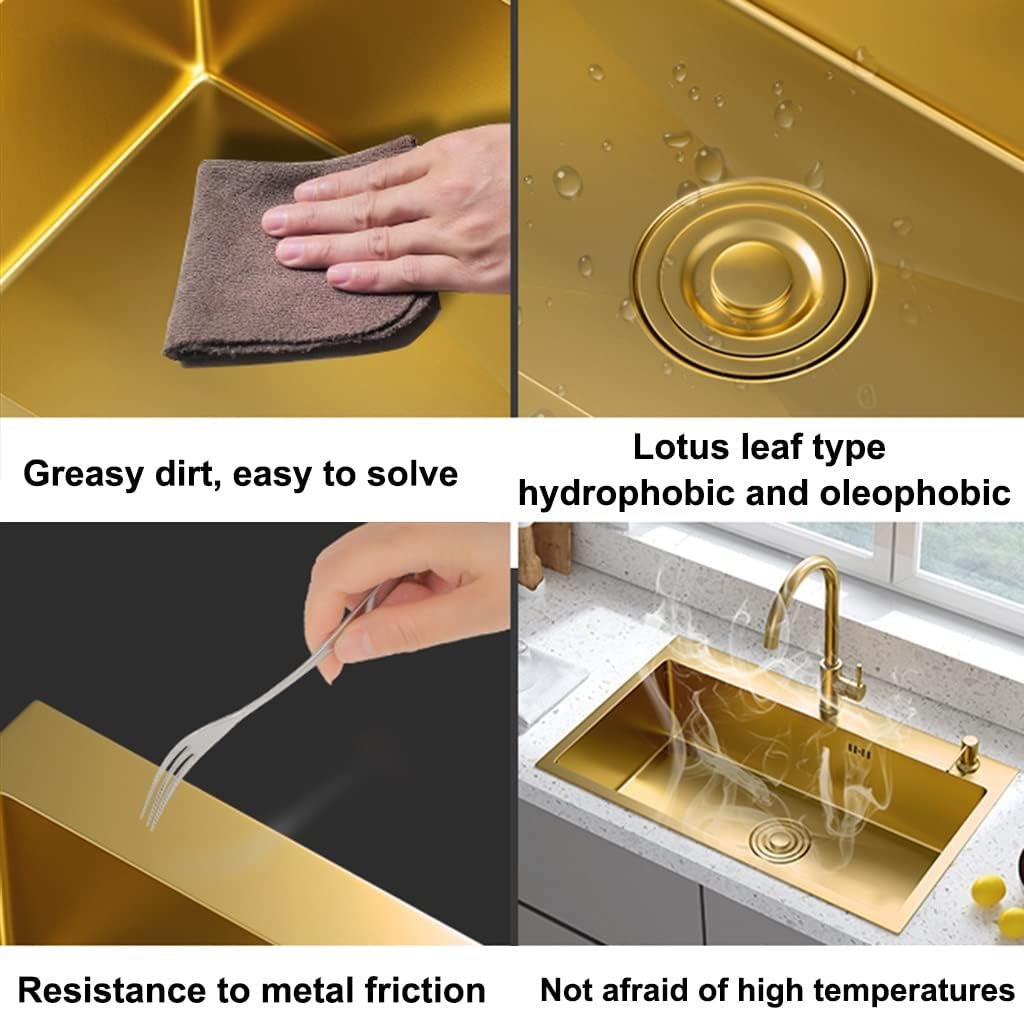 Kitchen Sink 304 Stainless Steel RV Sink Single Bowl Bar Preparation with Pull-Out Faucet and Installation Kit Drop-in Or Undermount (Color : Gold, Size : 72x45x21cm) (Gold 72x45x21cm)
