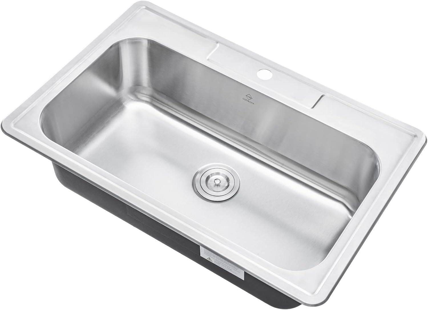 CozyBlock 33 x 22 x 9 Inch Top-mount/Drop-in Stainless Steel Single Bowl Kitchen Sink with Strainer and Protective Bottom Grid - 18 Gauge Stainless Steel-1 Faucet Hole