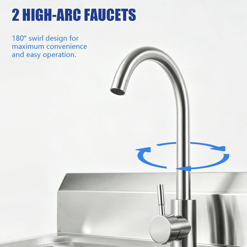 3 Compartment Sink, 3 Bay Stainless Steel Sink with Inlet Pipes & Faucet, Commercial Utility Sink for Basements, Terraces, Bars, Kitchens, Freestanding, 39 x 18 x 35.8 Inch