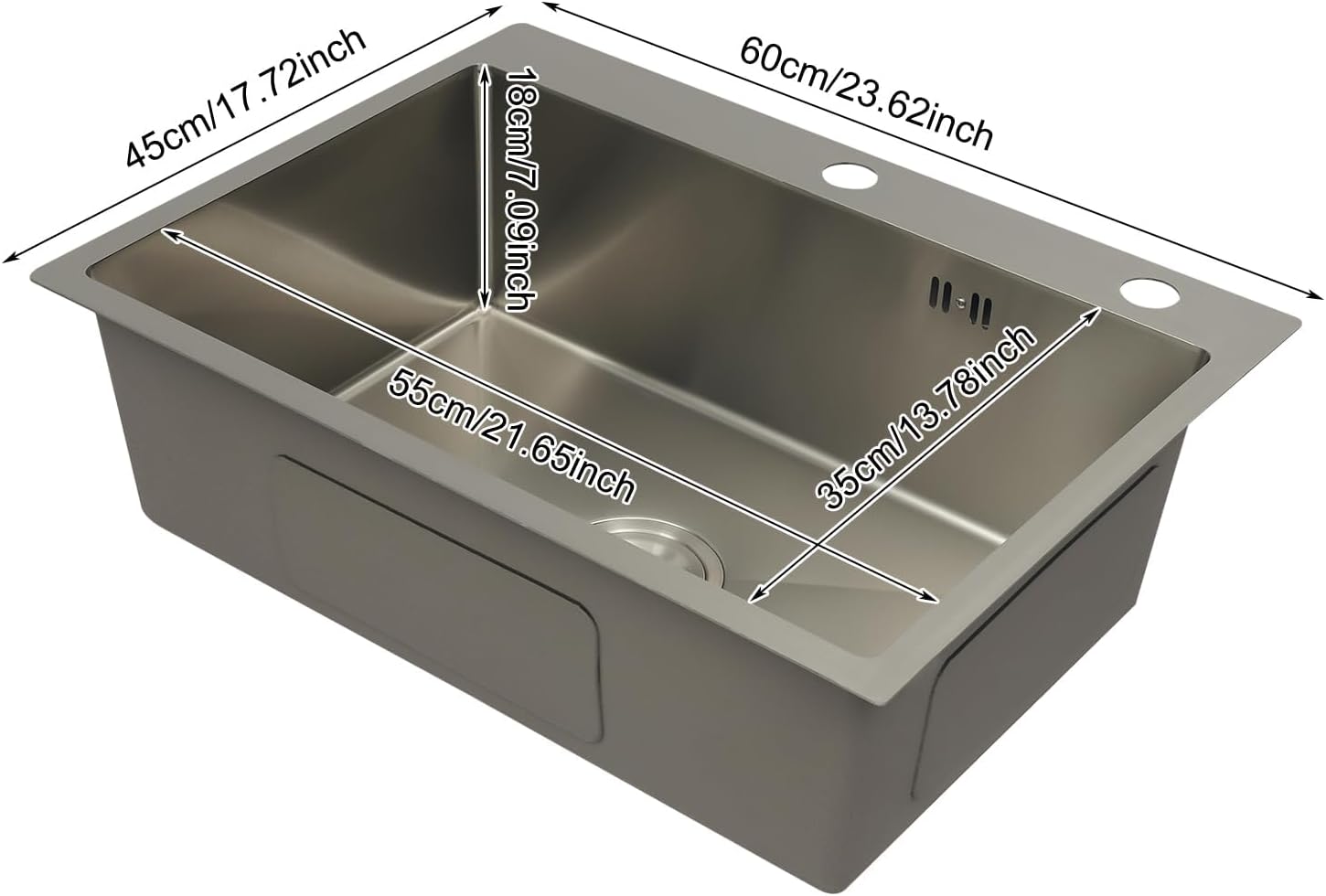 Single Bowl Kitchen Sink Built-in Stainless Steel Sink Thickened One-Piece Stretch Sink with Drain Basket Large-Diameter Drain Ideal for Bathroom or Kitchen 78 * 43cm