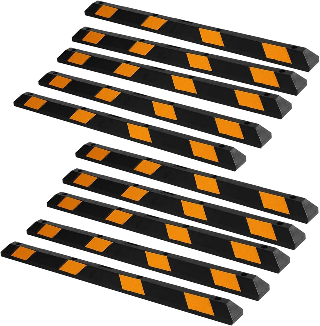 ZONETECH Parking Stopper for Garage Heavy Duty Rubber Parking Curb Stops 72' Garage Parking Stops 10-Pack Premium Quality Garage Wheel Stop Professional Grade w/Yellow Reflective Tape Bolts Included