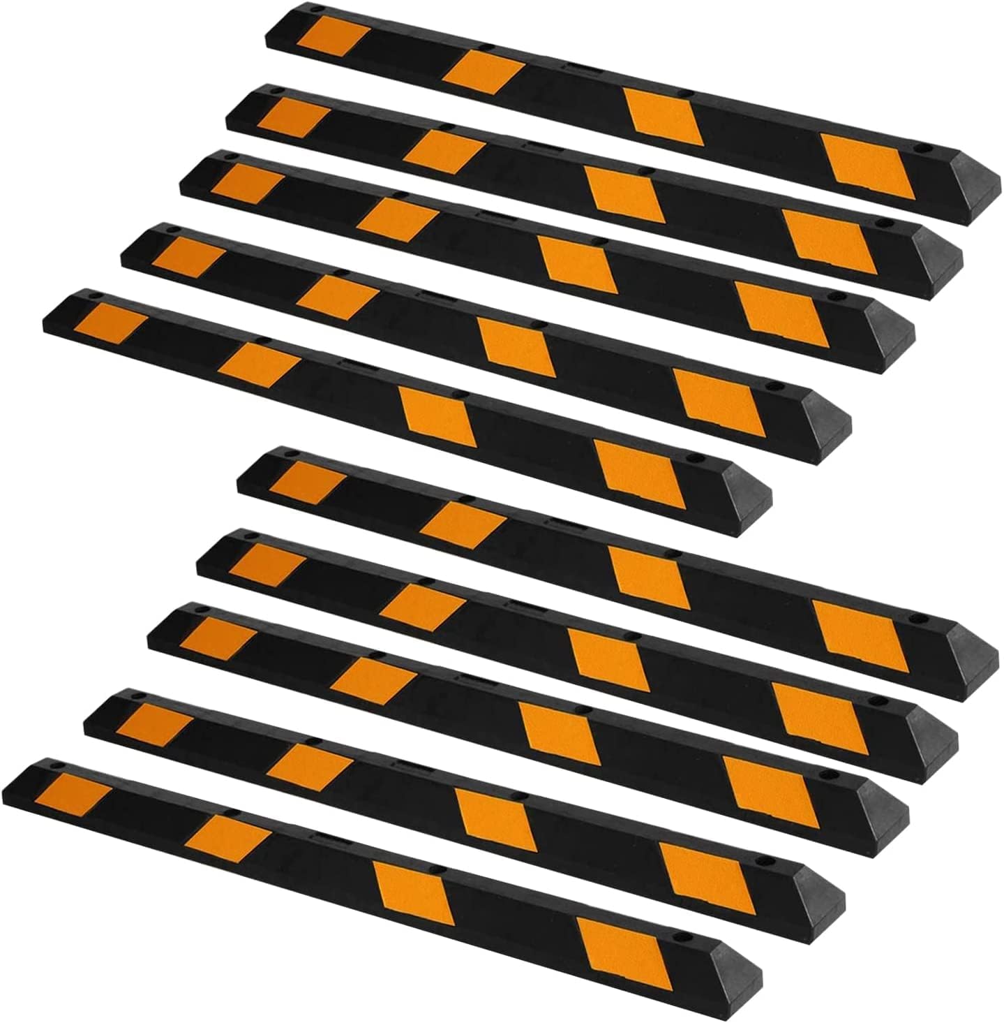 ZONETECH Parking Stopper for Garage Heavy Duty Rubber Parking Curb Stops 72' Garage Parking Stops 10-Pack Premium Quality Garage Wheel Stop Professional Grade w/Yellow Reflective Tape Bolts Included
