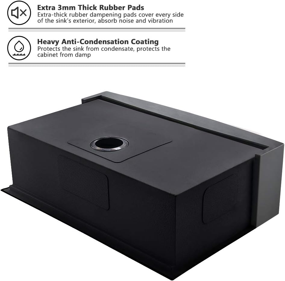 33 Inch Black Farmhouse Sink Workstation-VASOYO 33x22 Farm Sink Black Stainless Steel Apron Front Farmhouse Kitchen Sinks Undermount 16 Gauge Single Bowl Deep Kitchen Sinks with Cutting Board