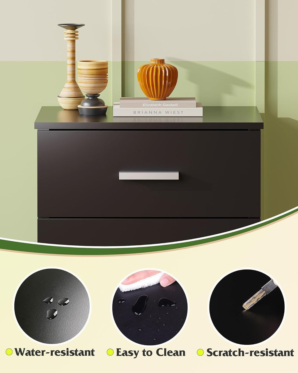 WLIVE Black Night Stand Set of 2 with 3 Drawers, Small Wooden Nightstand Sets, Bed Side Tables for Bedroom, Living Room, Dorm, Modern Minimalist Bedside Table, 12.9' D x 16' W x 21.6' H