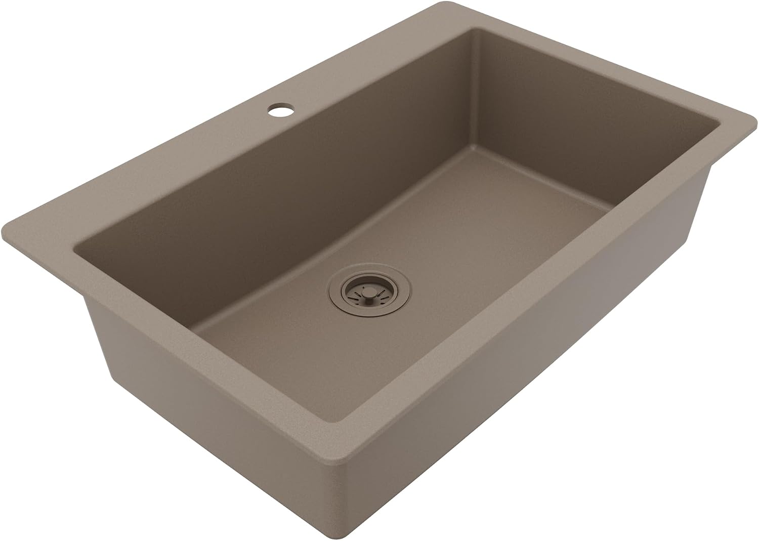 Karran 33' Drop-In Top Mount Quartz Composite Single Bowl Kitchen Sink in Concrete – Extra Deep 9' Basin, Heat Resistant, Sound Dampening, Easy Clean Surface