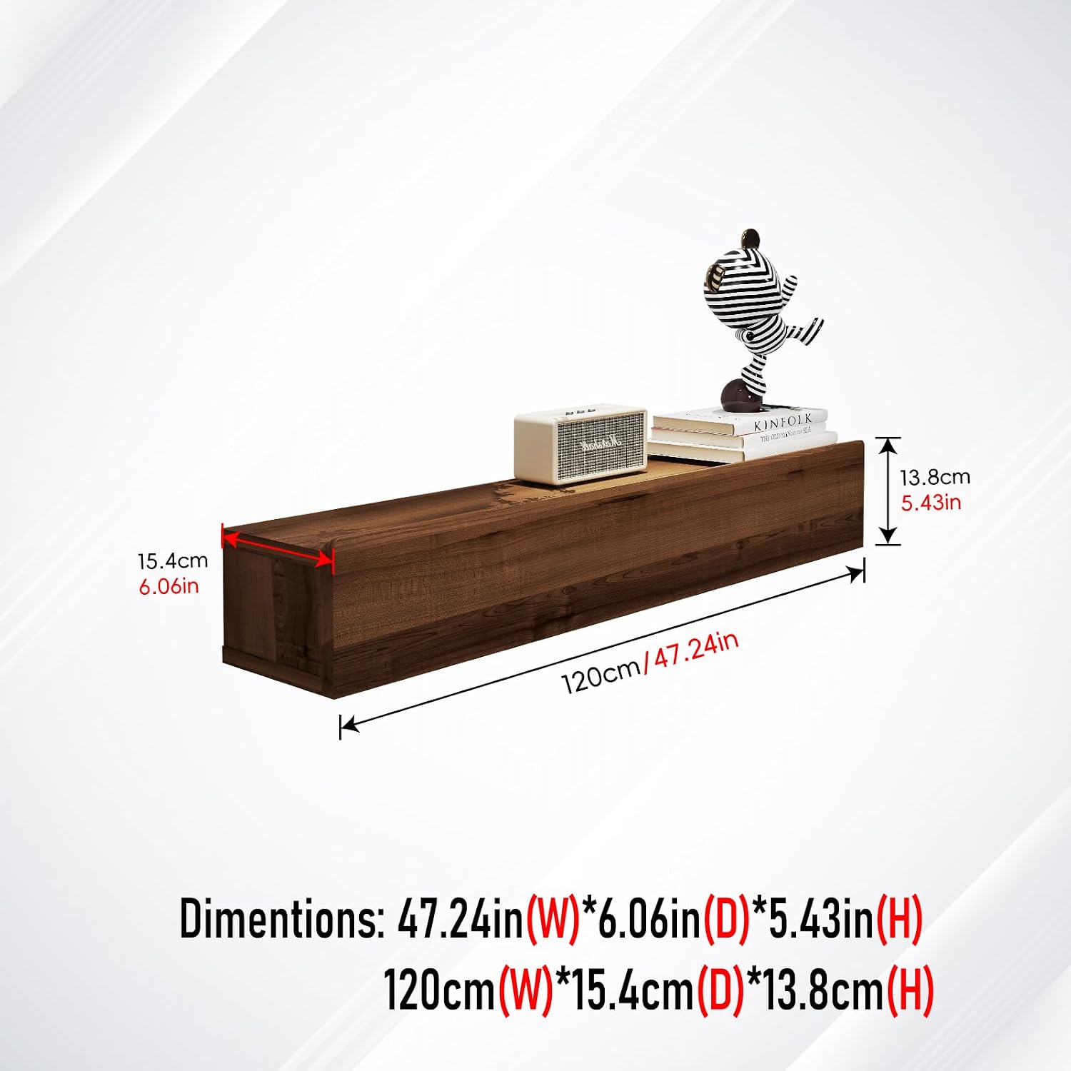 Floating Solid Wood Console Table, 47'' Wall Mounted Narrow Entryway Table with Storage Shelf, Modern Couch Shelves Small Entry Way Tables for Entryway, Front Hall, Hallway (Walnut, 47.24IN)