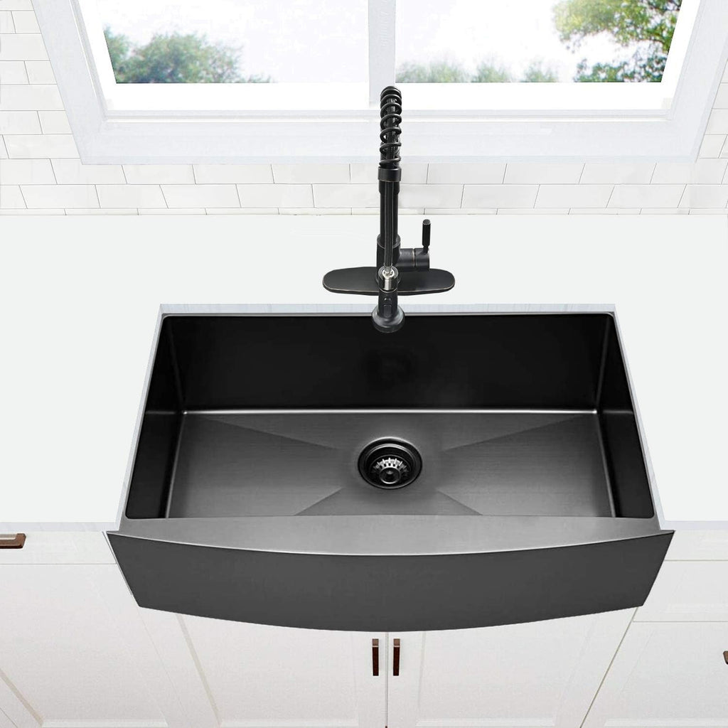 30 Inch Black Farmhouse Kitchen Sink - VOKIM 30 x 22 Apron Front Farmhouse Sink Stainless Stee 16 Gauge Farmhouse Apron Curved Front sink Single Bowl Kitchen Sink