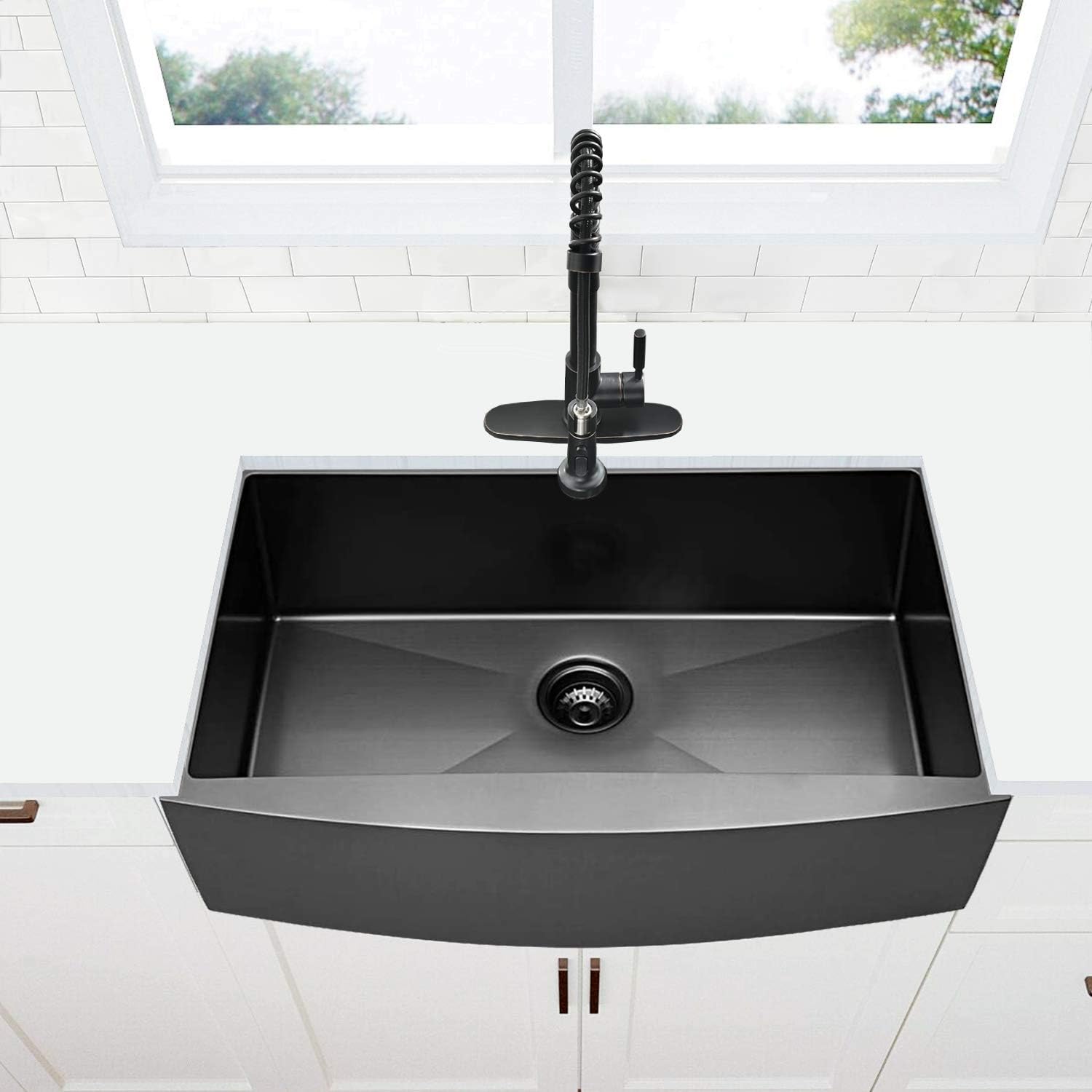 30 Inch Black Farmhouse Kitchen Sink - VOKIM 30 x 22 Apron Front Farmhouse Sink Stainless Stee 16 Gauge Farmhouse Apron Curved Front sink Single Bowl Kitchen Sink