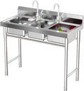 3 Compartment Sink, Commercial Stainless Steel Utility Sink with 2 Faucets, Freestanding Restaurant Sink, Triple Bowl Kitchen Sinks for Restaurant, Laundry, Garage 39' L x 18' W x 35.8' H