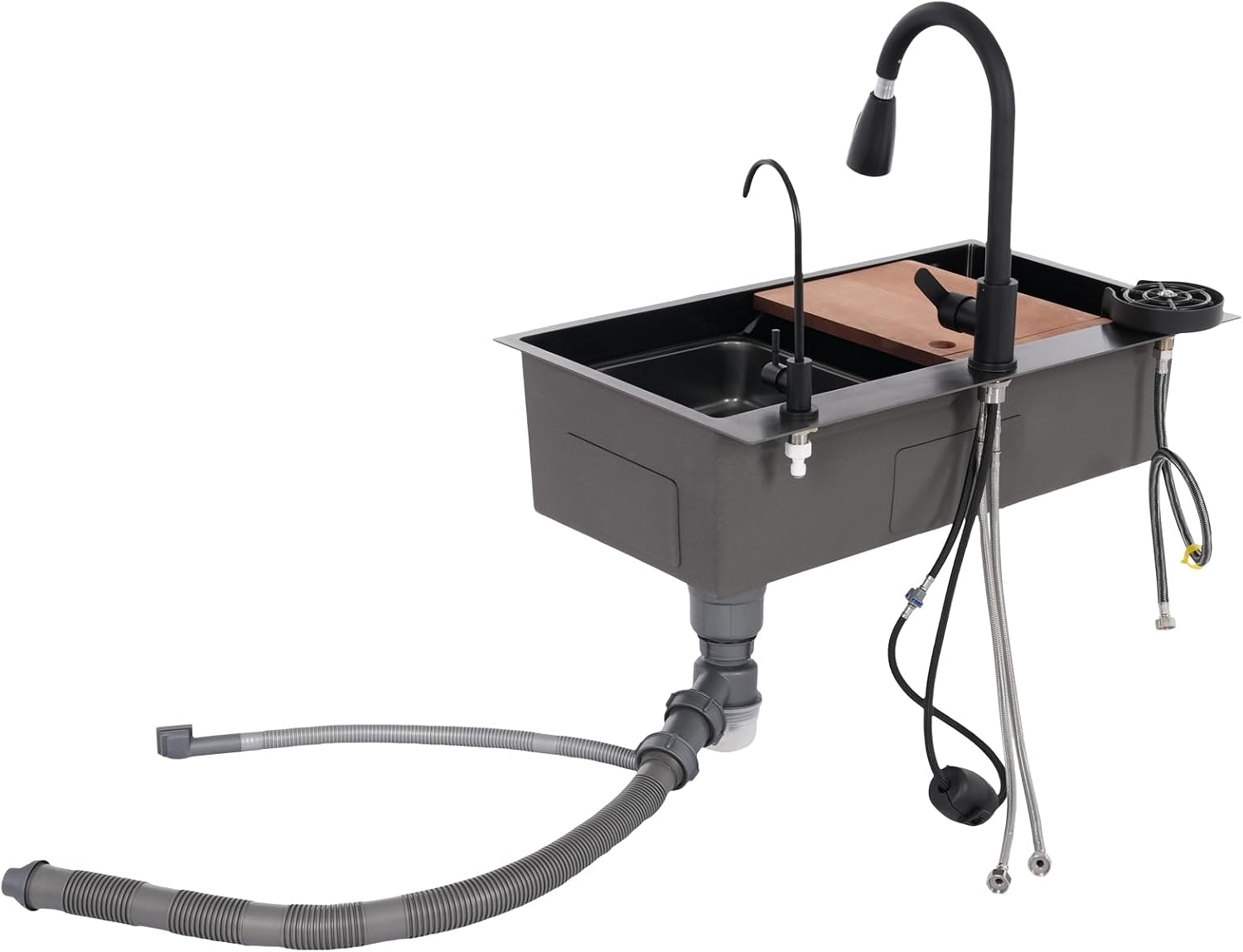 DYRABREST 29.5 Inch Stainless Steel Kitchen Sink Multi-Function Commercial Sink Set with Cutting Board & Basin-in-Basin, Drop-In/Undermount Install, Cup Rinser and Drainer for Restaurant Home (Black)