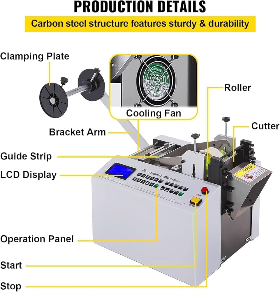 Fully Automatic Heat-Shrink Tube Cutting Machine – 250W Electric Cable Pipe Cutter with Microcomputer Control – 100mm Cutting Width for Rubber/Plastic Sleeves & Tubes