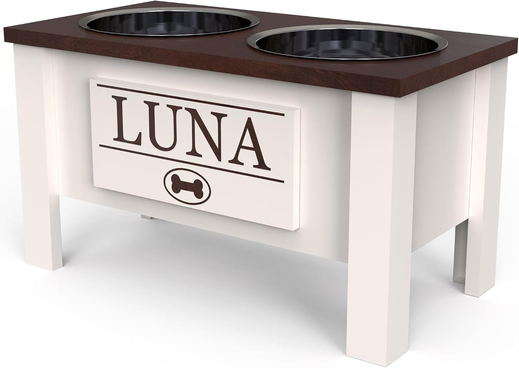 GTW Elevated Dog Bowl Stand for Large Dogs - Customized Feeding Station with Storage & Stainless Steel Bowls (Large, Dark Walnut)
