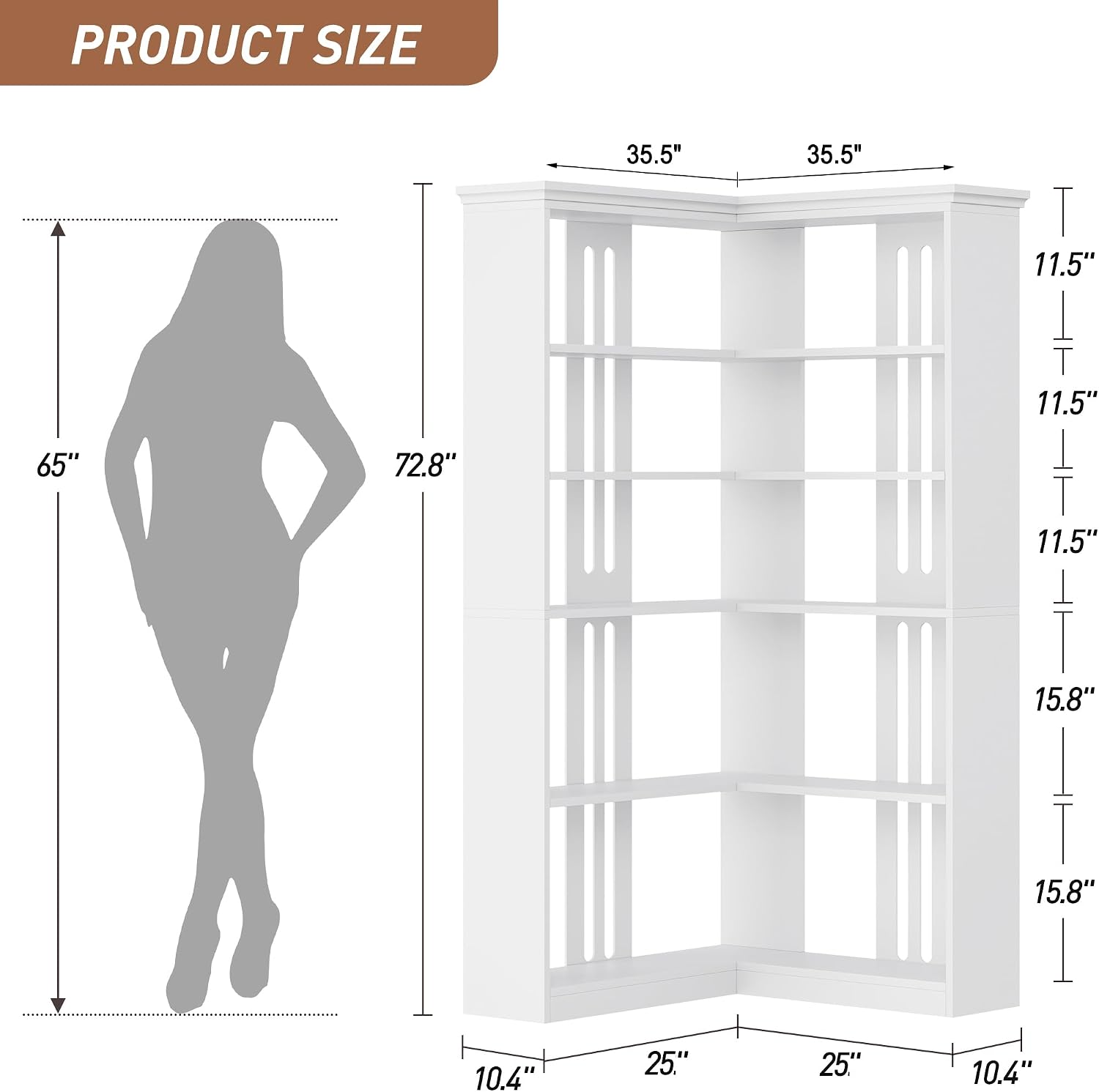 GarveeHome Corner Bookshelf 72.8' Corner Bookcase, l Shape Bookshelf 5 Tier Bookcase Large Bookshelves Living Room Bedroom