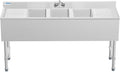 ROVSUN NSF 3 Compartments Bar Sink, Commercial Stainless Steel Underbar Sink with Double Drainboard, Freestaning Large for Kitchen, Bar, Laundry, Garage Use, 60 L x 33 W x 18.4 H