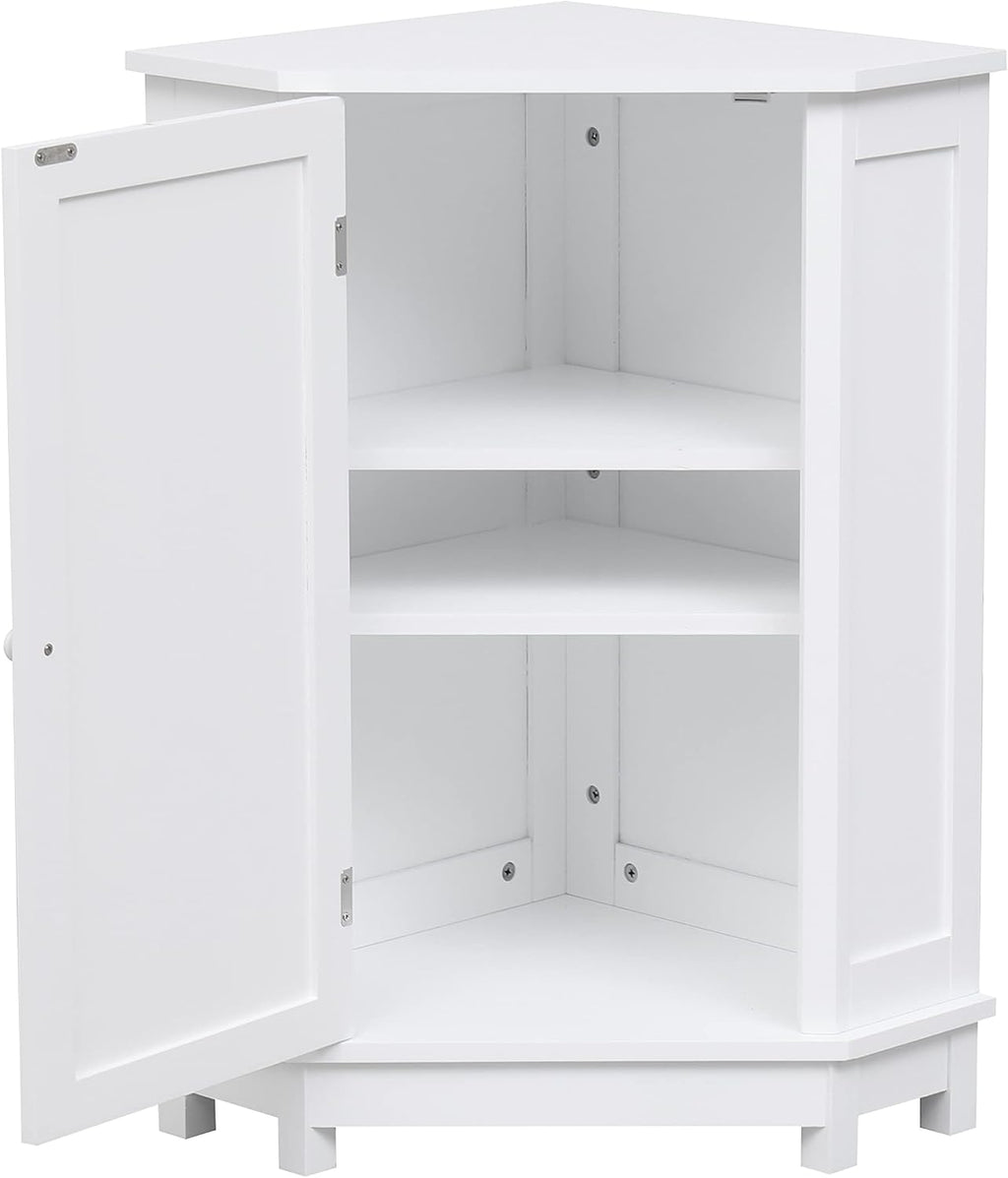 Merax Corner Cabinet White Bathroom Floor Storage with Adjustable Shelves for Kitchen, Living Room