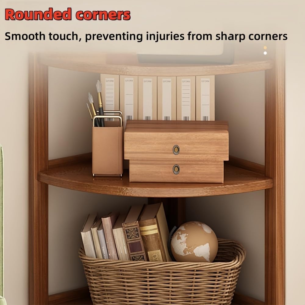 Wooden Corner Bookshelf, 3/4/5/6 Tier Tall Narrow Bookcase, Modern Corner Shelf Stand for Living Room, Bedroom, Office(Red,5th Floor: 130cm)