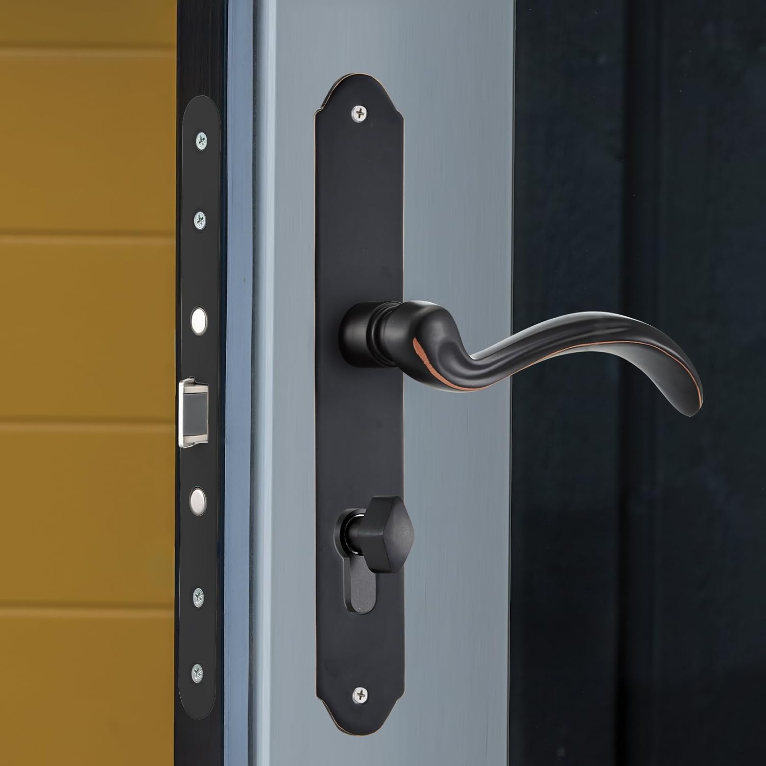 HauSun Storm Door Handle Set Replacement Kit with 2 Point Mortise Lock and Key,Security Door Keyed Lever Handle Fits for Pella or Larson Storm Door (Oil Rubbed Bronze)