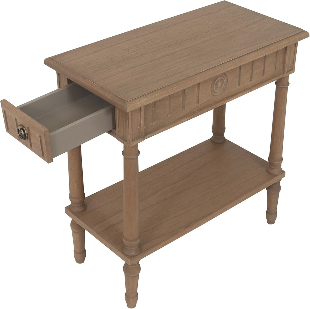 East at Main Narrow End Table with Drawer & Shelf, Solid Wood Slim Side Table for Small Spaces, Farmhouse End Table for Living Room, Bedroom or Entryway, Rustic Brown Finish