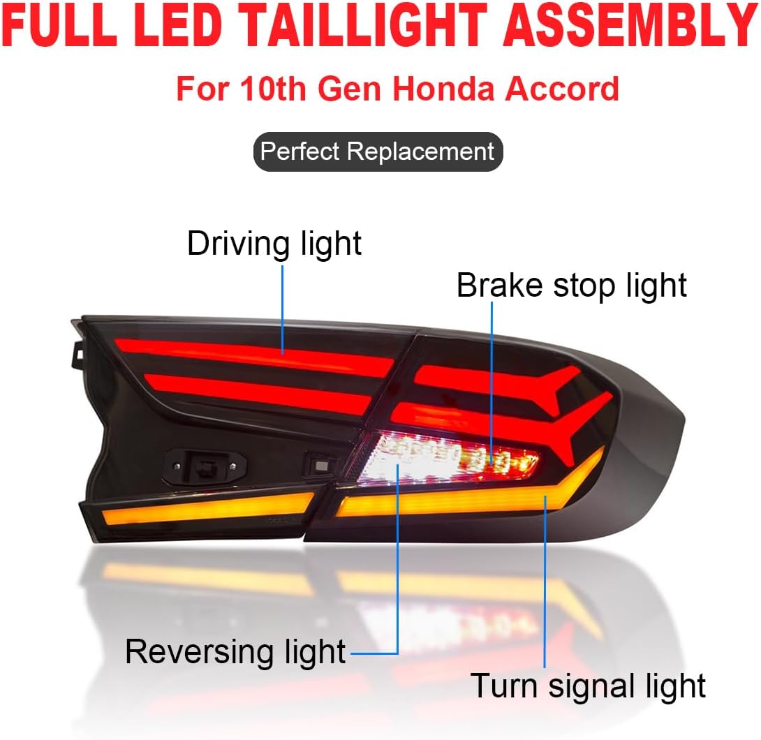 LED Tail Lights Assembly For Honda Accord 10th Gen 2018 2019 2020 2021 2022 2023 Fishbone Honda Accord taillight Assembly With Animation DRL Sequential Indicator Rear Lamps