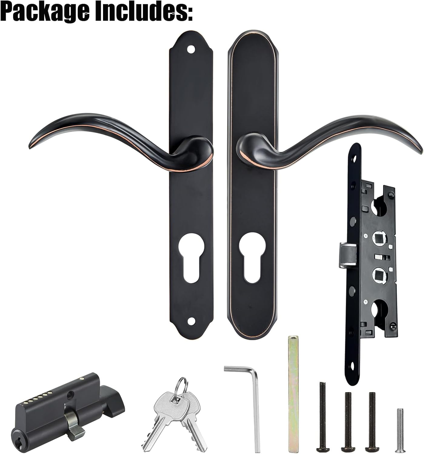 HauSun Storm Door Handle Set Replacement Kit with 2 Point Mortise Lock and Key,Security Door Keyed Lever Handle Fits for Pella or Larson Storm Door (Oil Rubbed Bronze)