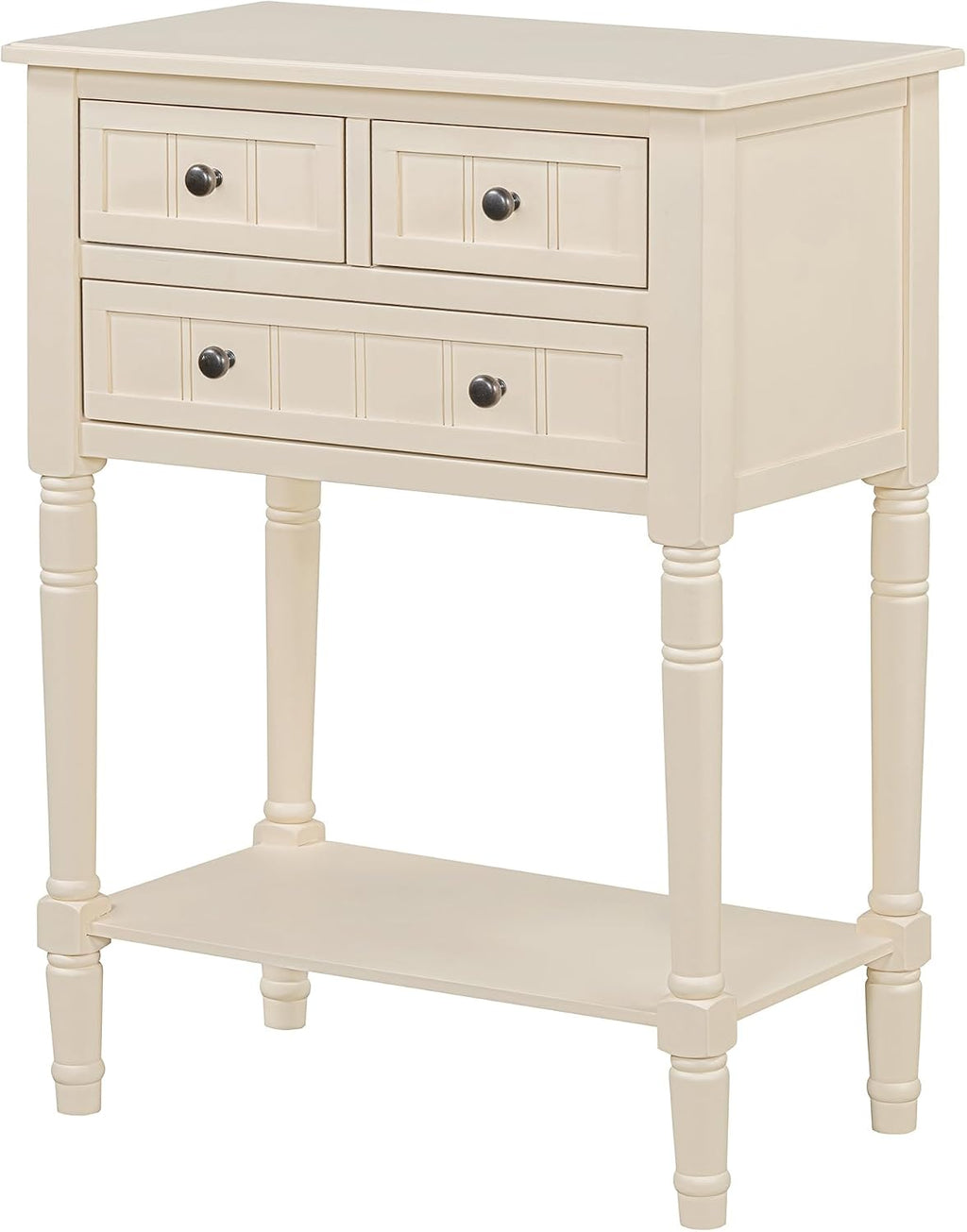 Knocbel Slim Antique Entry Console Table with 3 Drawers & Bottom Open Shelf, Solid Wood Narrow Sofa Couch Table for Entryway Hallway Living Room 23.7' W x 13' D x 31.4' H Beige