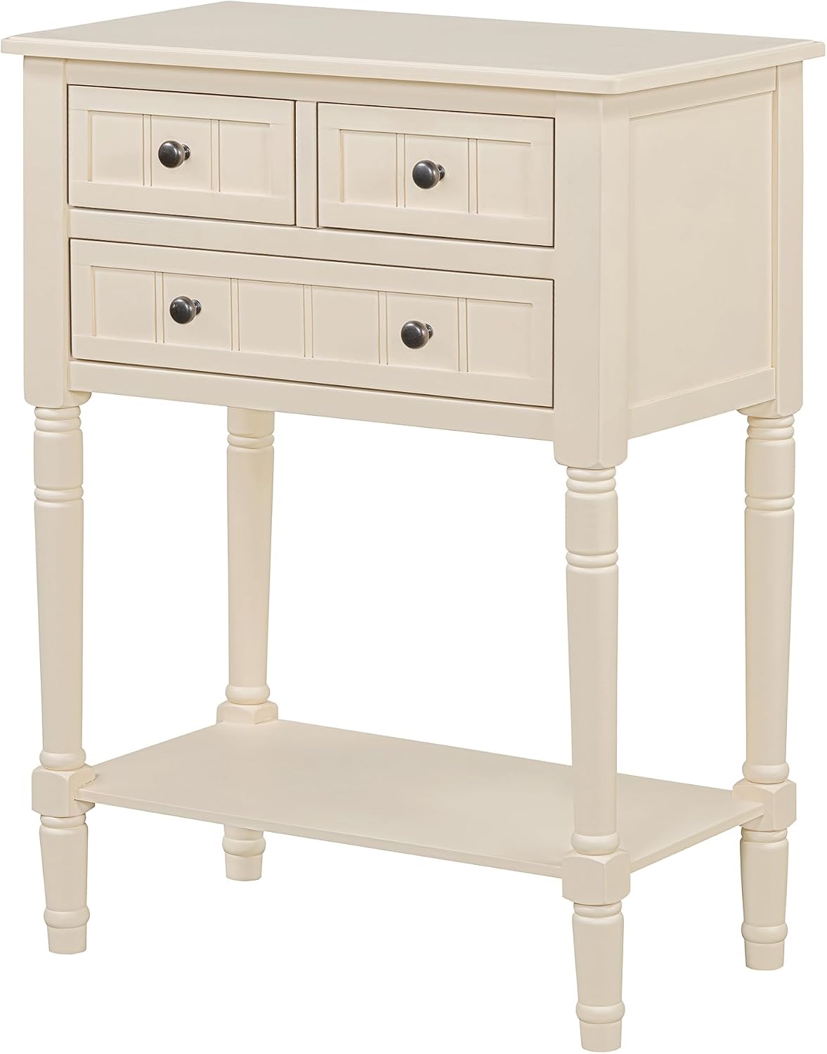 Knocbel Slim Antique Entry Console Table with 3 Drawers & Bottom Open Shelf, Solid Wood Narrow Sofa Couch Table for Entryway Hallway Living Room 23.7' W x 13' D x 31.4' H Beige