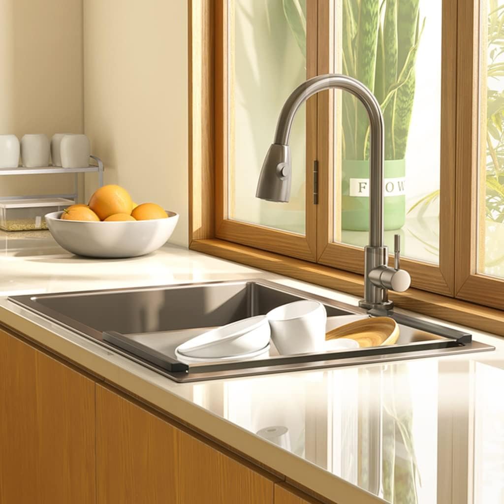 Kitchen Sinks, Sussingle Bowl Kitchen Sink Brushed Bar Prep Sink Rv Sink Laundry Tub for Indoor Outdoor with Faucet & Drain Assembly Drop in or Undermount (A-68 * 45 * 21Cm
