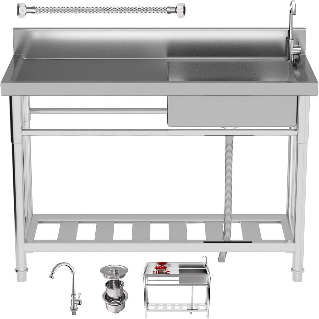 286lbs High-Traffic Utility Sink,Stainless Steel Outdoor Sink With Drain – Stainless Steel Utility Sink, Sink Portable For Backyard Parties/Commercial Prep(360 Degree Swivel Rust Proof Faucet)