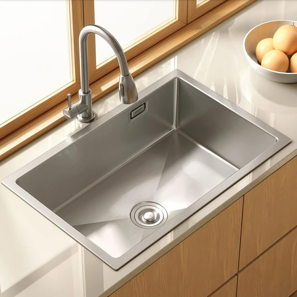 304 Stainless Steel Kitchen Sink Silver Single Bowl Prep Bar Sink with Drain Pipe and Installation Kit Drop in Or Undermount (Color : NO Faucet, Size : 55x45x21cm) (No Faucet 60x45x21cm)