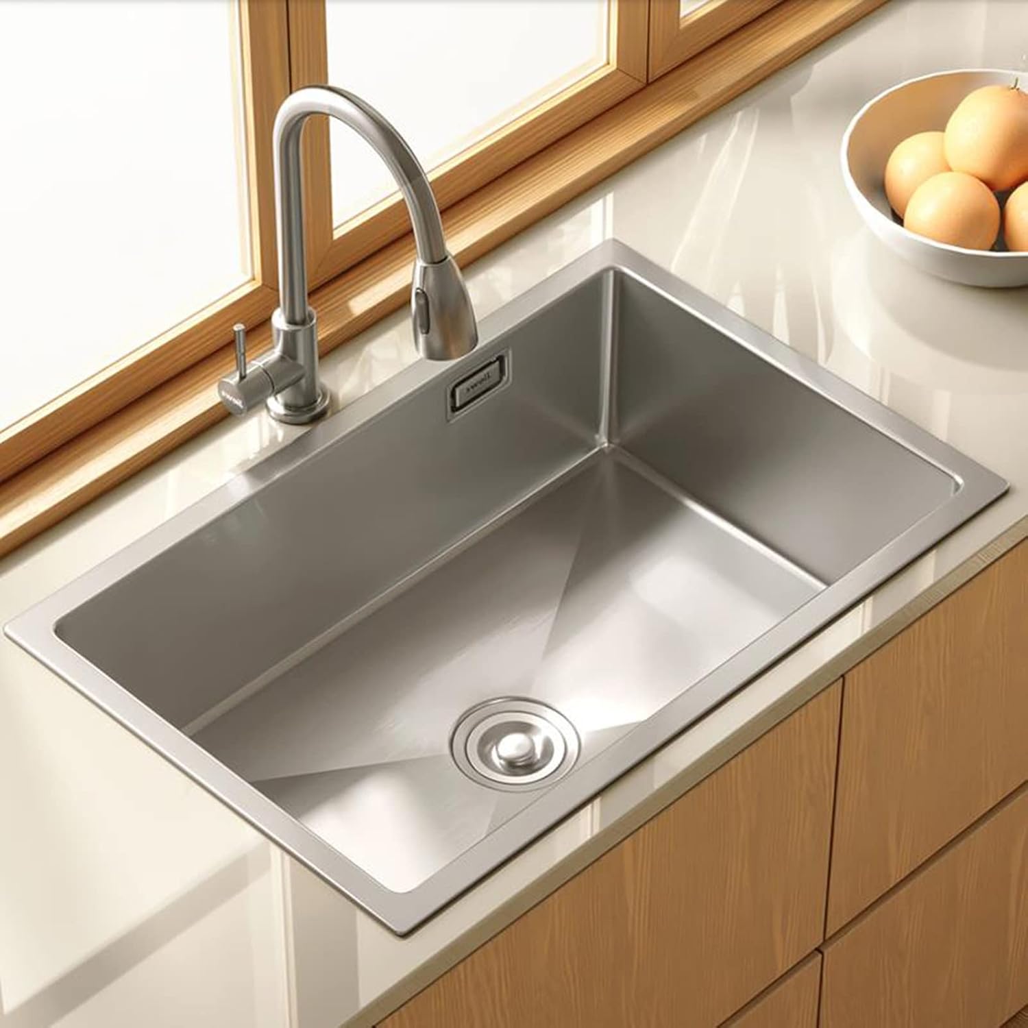 304 Stainless Steel Kitchen Sink Silver Single Bowl Prep Bar Sink with Drain Pipe and Installation Kit Drop in Or Undermount (Color : NO Faucet, Size : 55x45x21cm) (No Faucet 60x45x21cm)