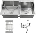 32' x 18' Drop-in/Topmount Double Bowl Kitchen Sink, Nano-Coated 304 Stainless Steel Kitchen Sink with Drain and Overflow