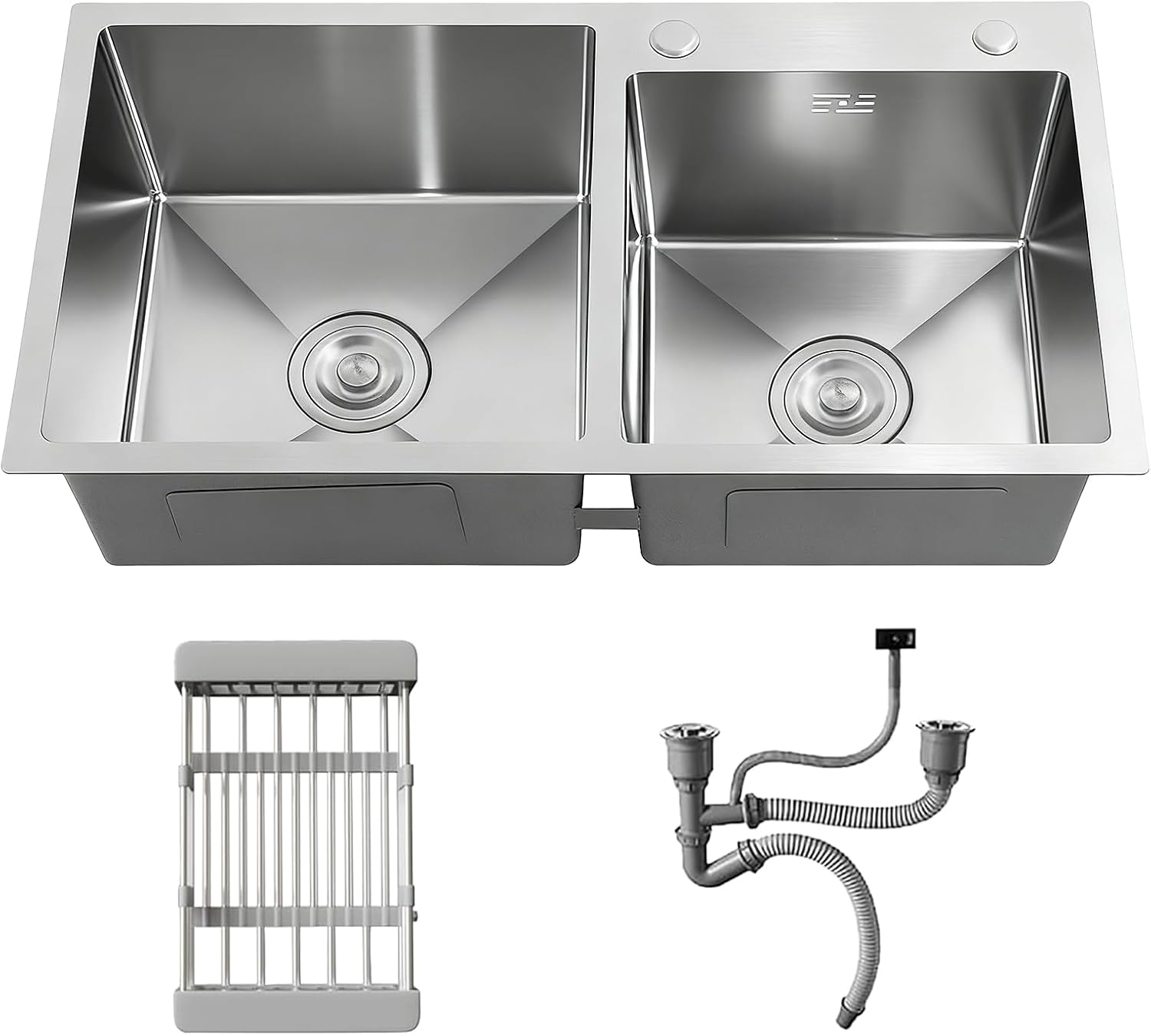 32' x 18' Drop-in/Topmount Double Bowl Kitchen Sink, Nano-Coated 304 Stainless Steel Kitchen Sink with Drain and Overflow