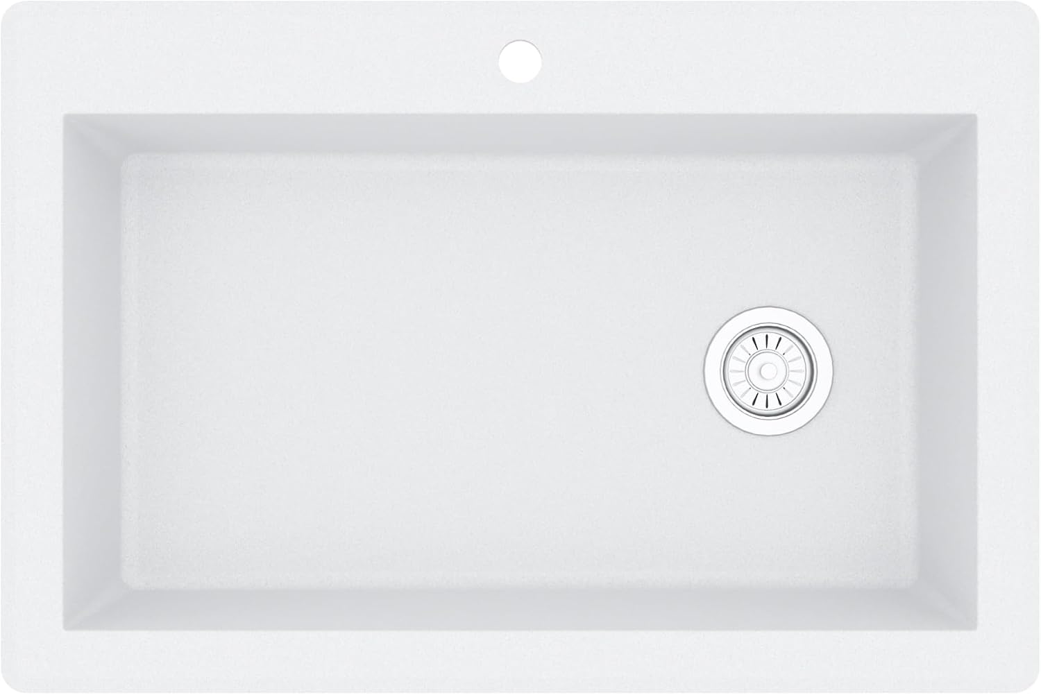Karran QT-670 Drop-In/Top Mount 33' Single Bowl Granite Quartz Composite Kitchen Sink in White – Right Side Drain, Extra Deep 9' Basin, Heat & Scratch Resistant, Sound Dampening